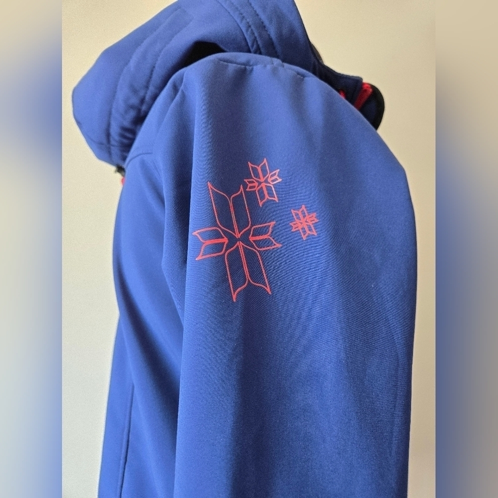 Scandinavian Explorer Blue Soft Shell Jacket, Red Floral Pattern And Zipper. XS - Picture 7 of 16